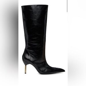 KNWLS Black Carmine Tall Boots: Heeled Boots with Pointed Toe and Glossy Finish